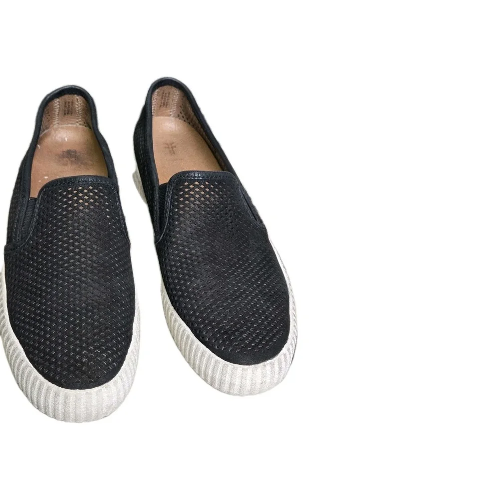 FRYE Camille Black Suede Perforated Slip On Shoes Size 7.5 Preppy Minimalist